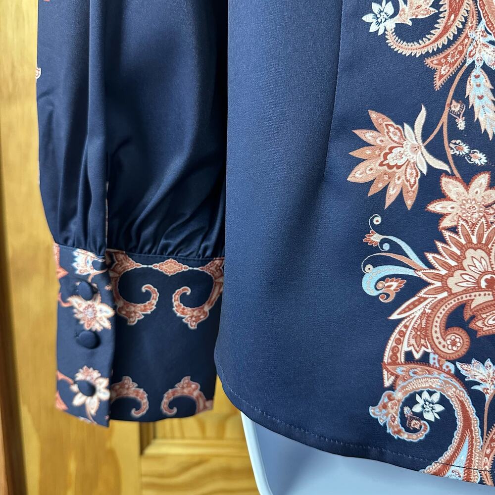 New! Boston Proper Women’s Sz M Button Up Long Sleeve Paisley Print Blouse, V574 - Picture 12 of 16